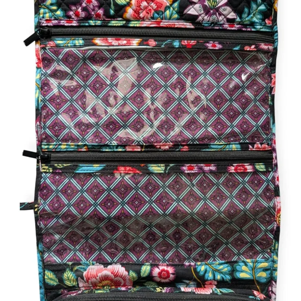 Vera Bradley Iconic Travel Hanging Organizer Vines Floral Print Black Green